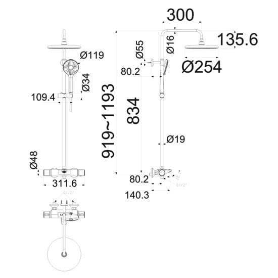Bản vẽ kỹ thuật Sen Cây Cảm Biến Nhiệt American Standard WF-1M13 Loven Nóng Lạnh