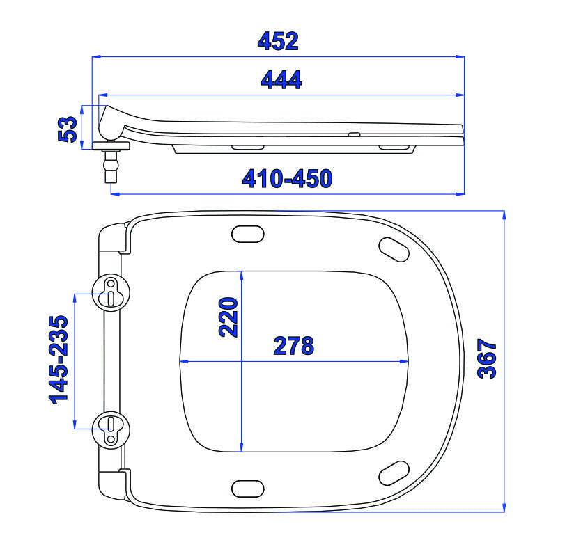 Bản vẽ kỹ thuật nắp bồn cầu rơi êm Hùng Anh HA39