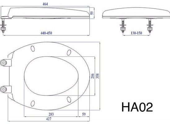 Bản vẽ kỹ thuật Nắp bồn cầu rơi tự do Hùng Anh HA02T