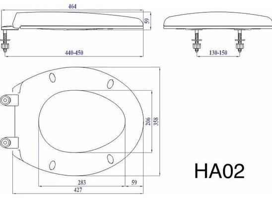 Bản vẽ kỹ thuật Nắp bồn cầu rơi tự do Hùng Anh HA02T