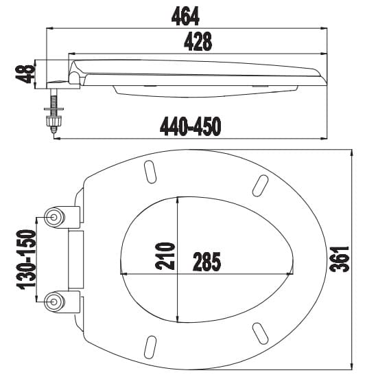 Bản vẽ kỹ thuật nắp bồn cầu rơi tự do Hùng Anh HA03T