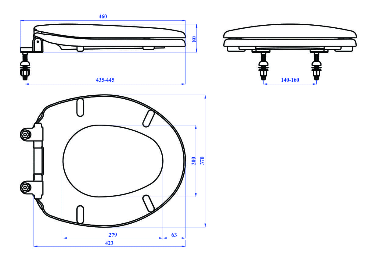 Bản vẽ kỹ thuật nắp bồn cầu rơi êm Hùng Anh HA07