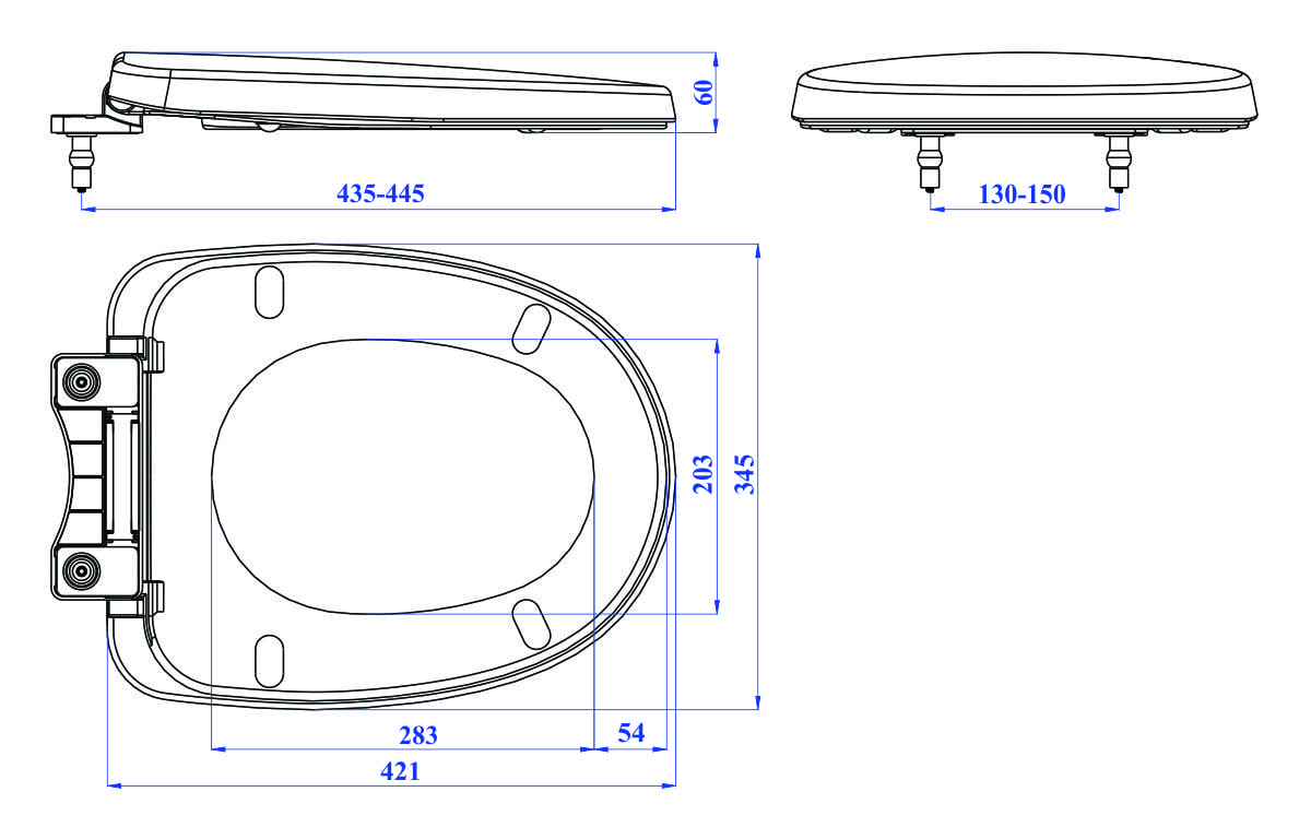 Bản vẽ kỹ thuật nắp bồn cầu rơi êm Hùng Anh HA21