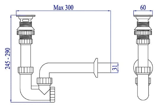 Bản vẽ kỹ thuật bộ xả lavabo nhấn Hùng Anh LV03