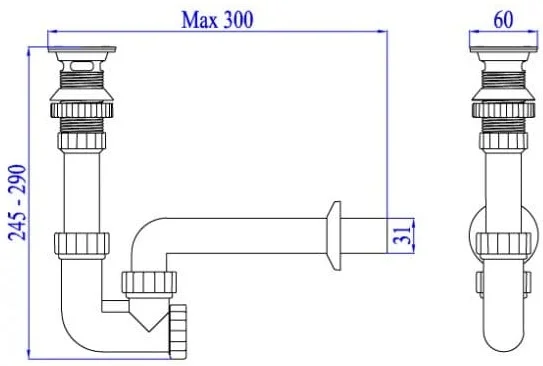 Bản vẽ kỹ thuật bộ xả lavabo nhấn Hùng Anh LV04