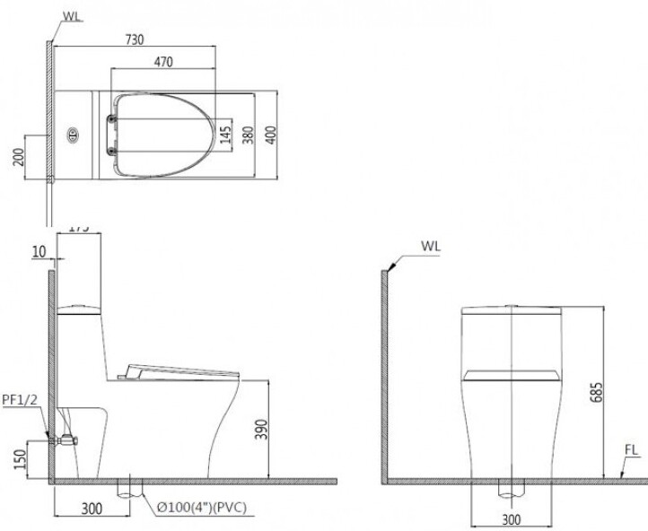 Bồn cầu 1 khối nắp điện tử Caesar C1395F+TAF610H 