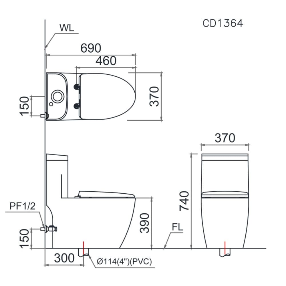 Bồn cầu 1 khối nắp điện tử Caesar C1364F+TAF512H 
