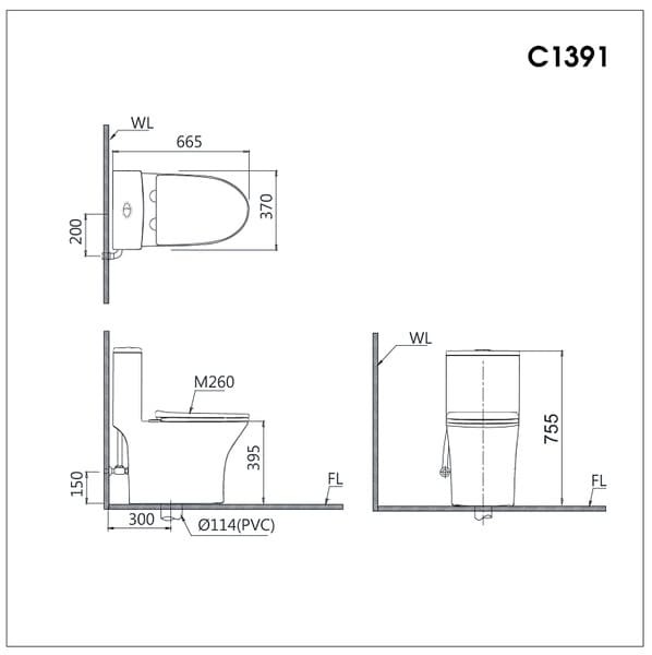 Bản vẽ kỹ thuật bồn cầu 1 khối nắp điện tử Caesar C1391F+TAF710H