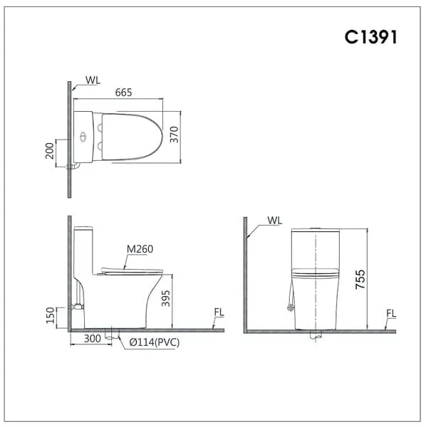 Bản vẽ kỹ thuật bồn cầu 1 khối nắp điện tử Caesar C1391F+TAF710H