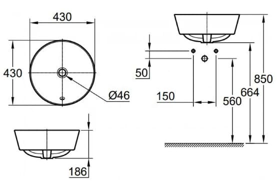 Bản vẽ kỹ thuật chậu rửa Lavabo Đặt Bàn Đức Grohe 100987SH00