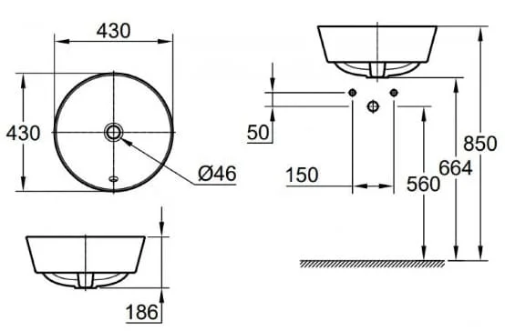 Bản vẽ kỹ thuật chậu rửa Lavabo Đặt Bàn Đức Grohe 100987SH00
