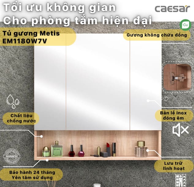 Tủ gương treo phòng tắm màu vân gỗ CAESAR EM1180W7V
