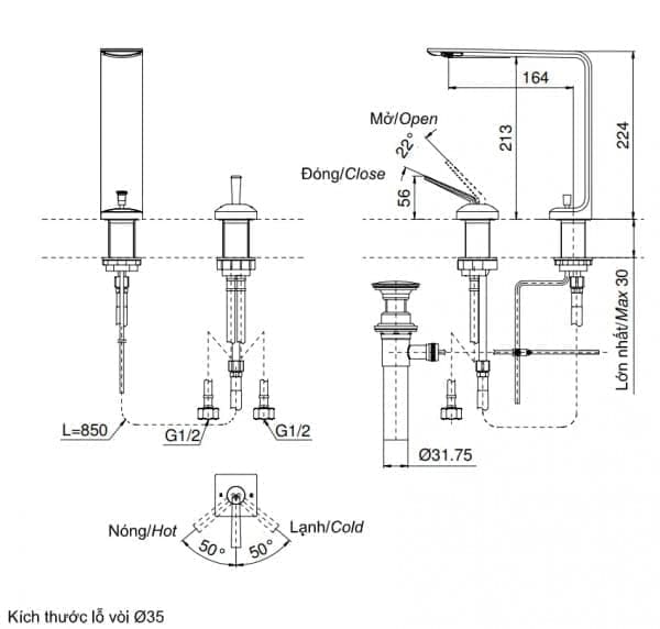 Bản bẽ kỹ thuật Vòi Gật Gù Nóng Lạnh TOTO TLP02307B#MBL