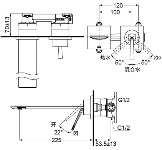 Vòi chậu nóng lạnh gắn tường TOTO TLP02310BA#MBL