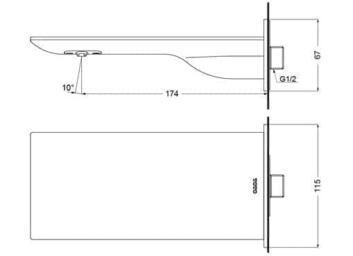 Bản vẽ kỹ thuật vòi xả bồn tắm gắn tường TOTO TBP02001B#MBL
