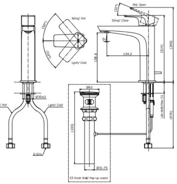 Bản vẽ kỹ thuật vòi chậu rửa mặt TOTO TLG07303B#PN