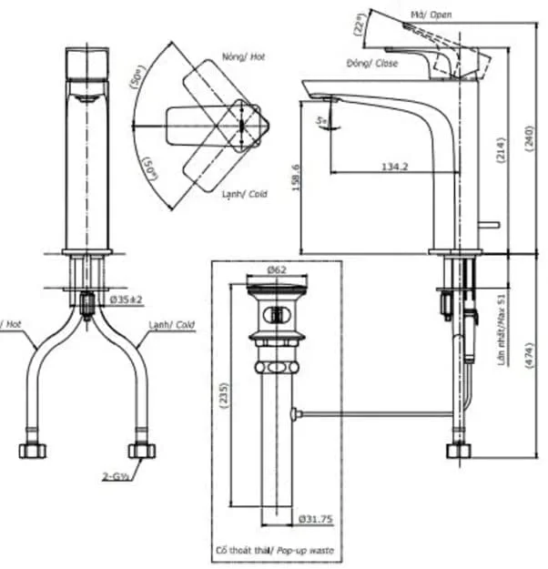 Bản vẽ kỹ thuật Vòi Chậu Rửa Mặt TOTO TLG07303B#MBL