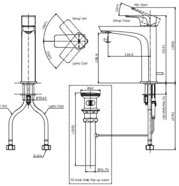 Bản vẽ kỹ thuật vòi chậu rửa mặt TOTO TLG07303B#PN