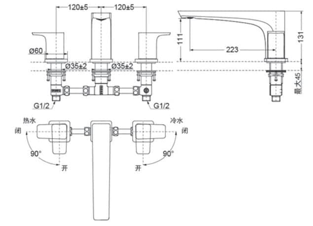 Bản vẽ kỹ thuật vòi xả bồn tắm 3 lỗ TOTO TBG07201B#BFG