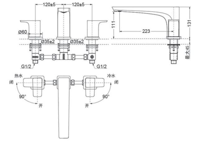 Bản vẽ kỹ thuật vòi xả bồn tắm 3 lỗ TOTO TBG07201B#BN