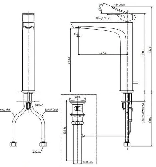 Bản vẽ kỹ thuật vòi chậu rửa mặt TOTO TLG07305B#PN
