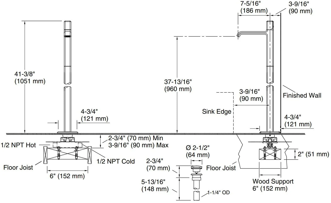 Bản vẽ vòi lavabo nóng lạnh Kallista P33170