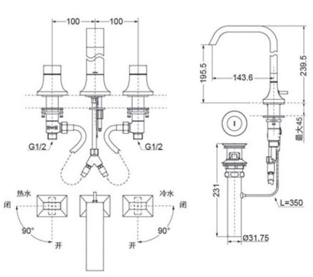 Bản vẽ kỹ thuật vòi lavabo 3 lỗ TOTO TLG08201B#BN