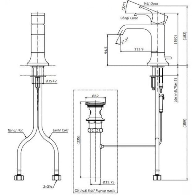 Bản vẽ kỹ thuật vòi chậu rửa mặt TOTO TLG08301B#BN