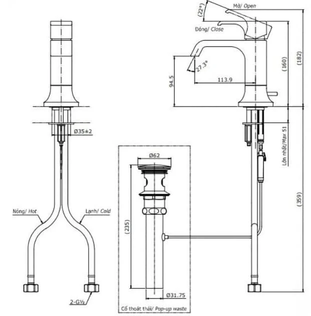Bản vẽ kỹ thuật vòi chậu rửa mặt TOTO TLG08301B#PFG