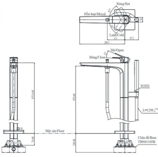 Bản vẽ kỹ thuật vòi chậu rửa mặt TOTO TLG08305B#BN