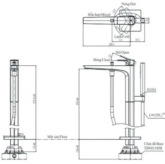 Bản vẽ kỹ thuật vòi chậu rửa mặt TOTO TLG08305B#BN