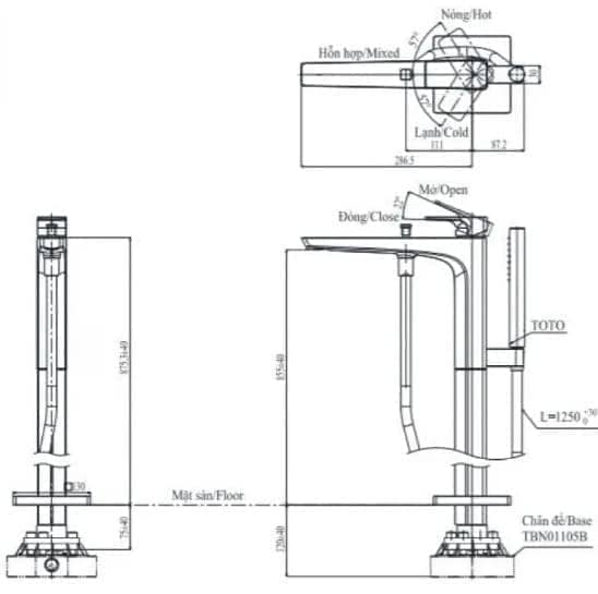 Bản vẽ kỹ thuật vòi chậu rửa mặt TOTO TLG08305B#MBL
