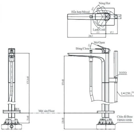 Bản vẽ kỹ thuật vòi chậu rửa mặt TOTO TLG08305B#MBL