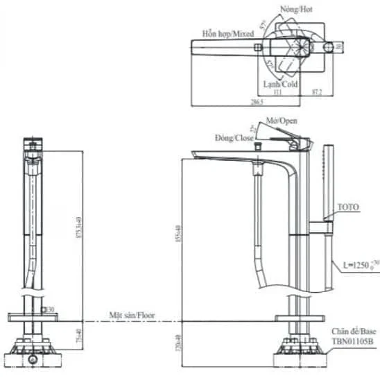 Bản vẽ kỹ thuật vòi chậu rửa mặt TOTO TLG08305B#PFG