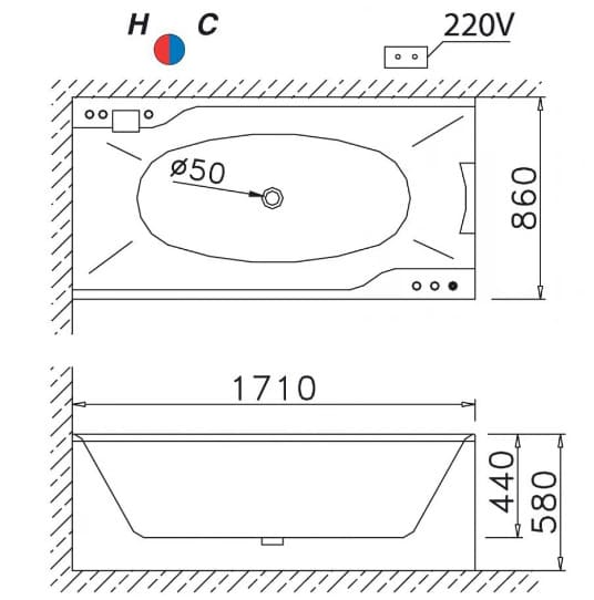 Bản vẽ kỹ thuật bồn tắm Xây 1.7m Caesar AT0870