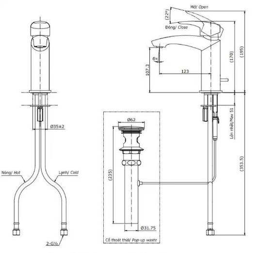 Bản vẽ kỹ thuật vòi chậu rửa mặt TOTO TLG09301B#BN