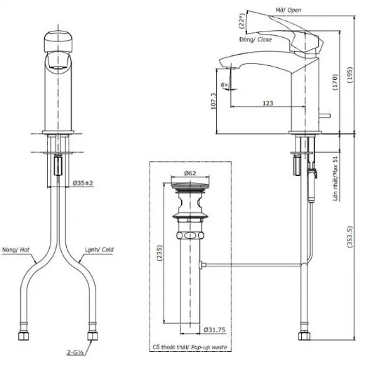 Bản vẽ kỹ thuật vòi chậu rửa mặt TOTO TLG09301B#BN