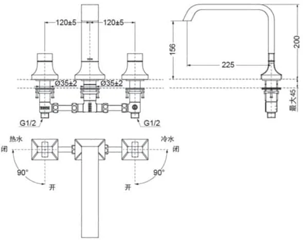 Bản vẽ kỹ thuật vòi chậu rửa mặt TOTO TLG09301B#BFG