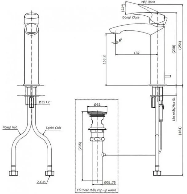Bản vẽ kỹ thuật vòi chậu nóng lạnh TOTO TLG09303B#BN