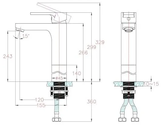 Bản vẽ kỹ thuật vòi lavabo nóng lạnh 1 chân thân cao Caesar BT5710CBU