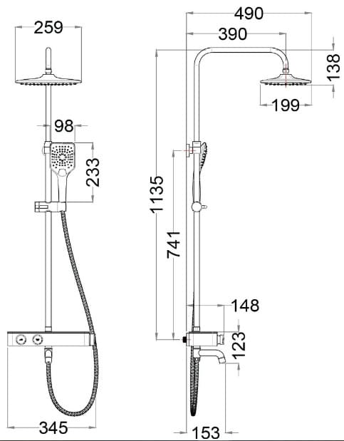 Bản vẽ kỹ thuật sen tắm cây nhiệt độ Caesar S788CB