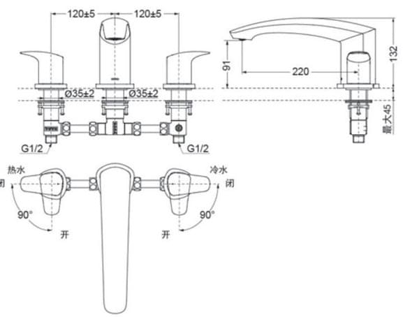 Bản vẽ kỹ thuật vòi xả bồn tắm gắn bồn TOTO TBG09201B#BN