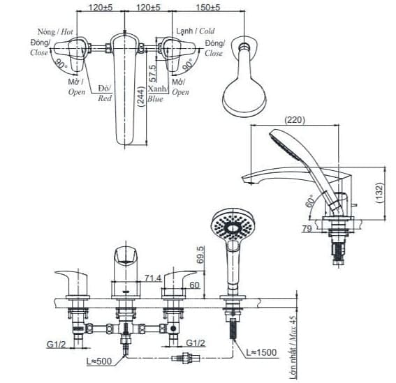Vòi xả bồn tắm 4 lỗ TOTO TBG09202A#PFG