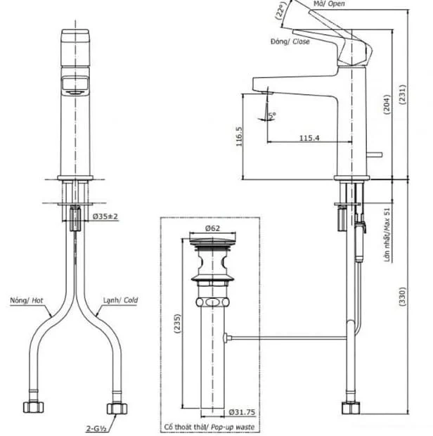 Bản vẽ kỹ thuật vòi chậu rửa mặt TOTO TLG10301B#BN