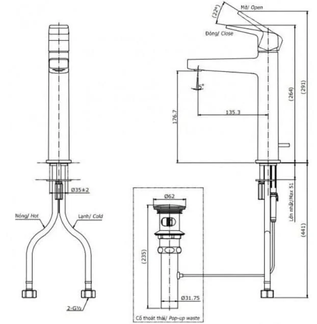 Bản vẽ kỹ thuật vòi chậu nóng lạnh TOTO TLG10303B#BFG
