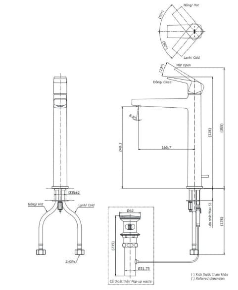 Bản vẽ kỹ thuật vòi chậu nóng lạnh TOTO TLG10305B#BN