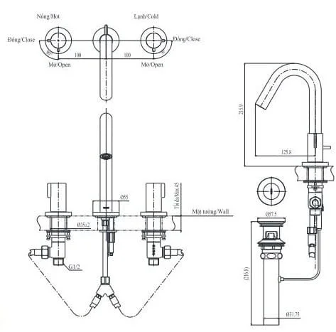 Vòi lavabo nóng lạnh 3 lỗ TOTO TLG11201B