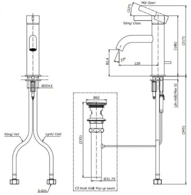 Bản vẽ kỹ thuật vòi chậu rửa mặt TOTO TLG11301B#MBL
