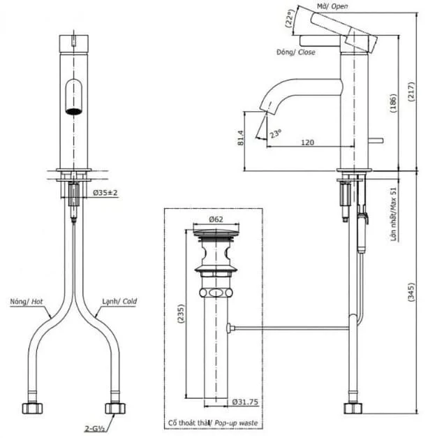 Bản vẽ kỹ thuật vòi chậu rửa mặt TOTO TLG11301B#MBL