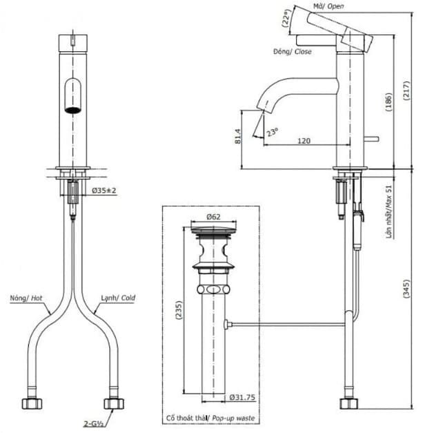 Bản vẽ kỹ thuật vòi chậu rửa mặt TOTO TLG11301B#PFG